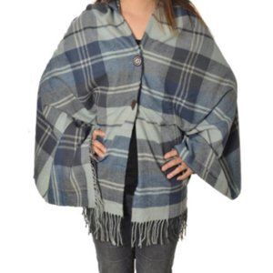 Women's plaid shawl wrap with button